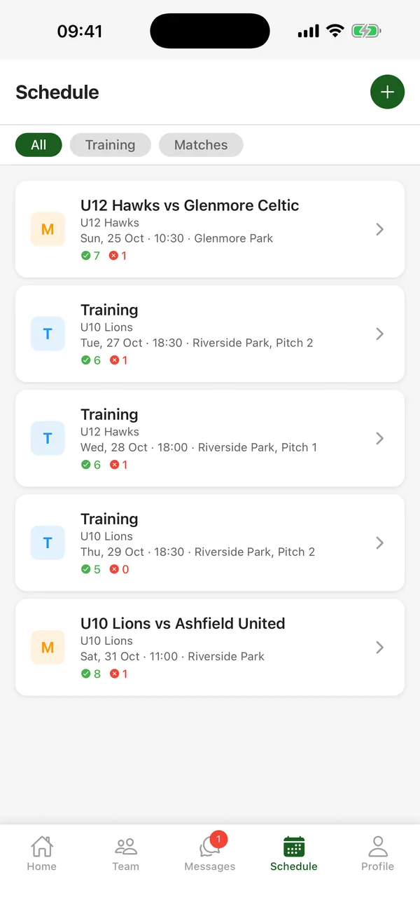 CTM schedule of upcoming sessions and fixtures