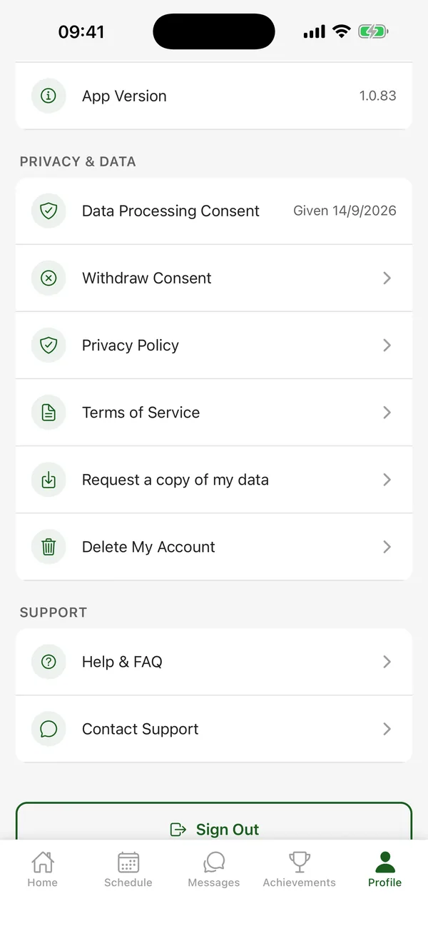 CTM Privacy and Data settings: consent, withdraw consent, request a copy of my data, delete my account